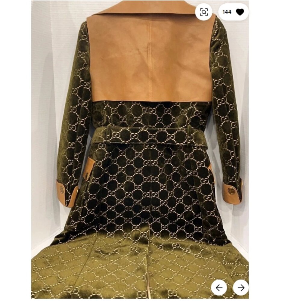 GUCCI GG LOGO MONOGRAM COAT SZ: EU(IT) 38 / US 2 SOFT RICH VELVET & LEATHER - Picture 6 of 16